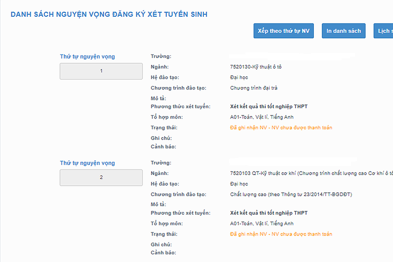 Cách kiểm tra lại nguyện vọng đăng ký xét tuyển 2022